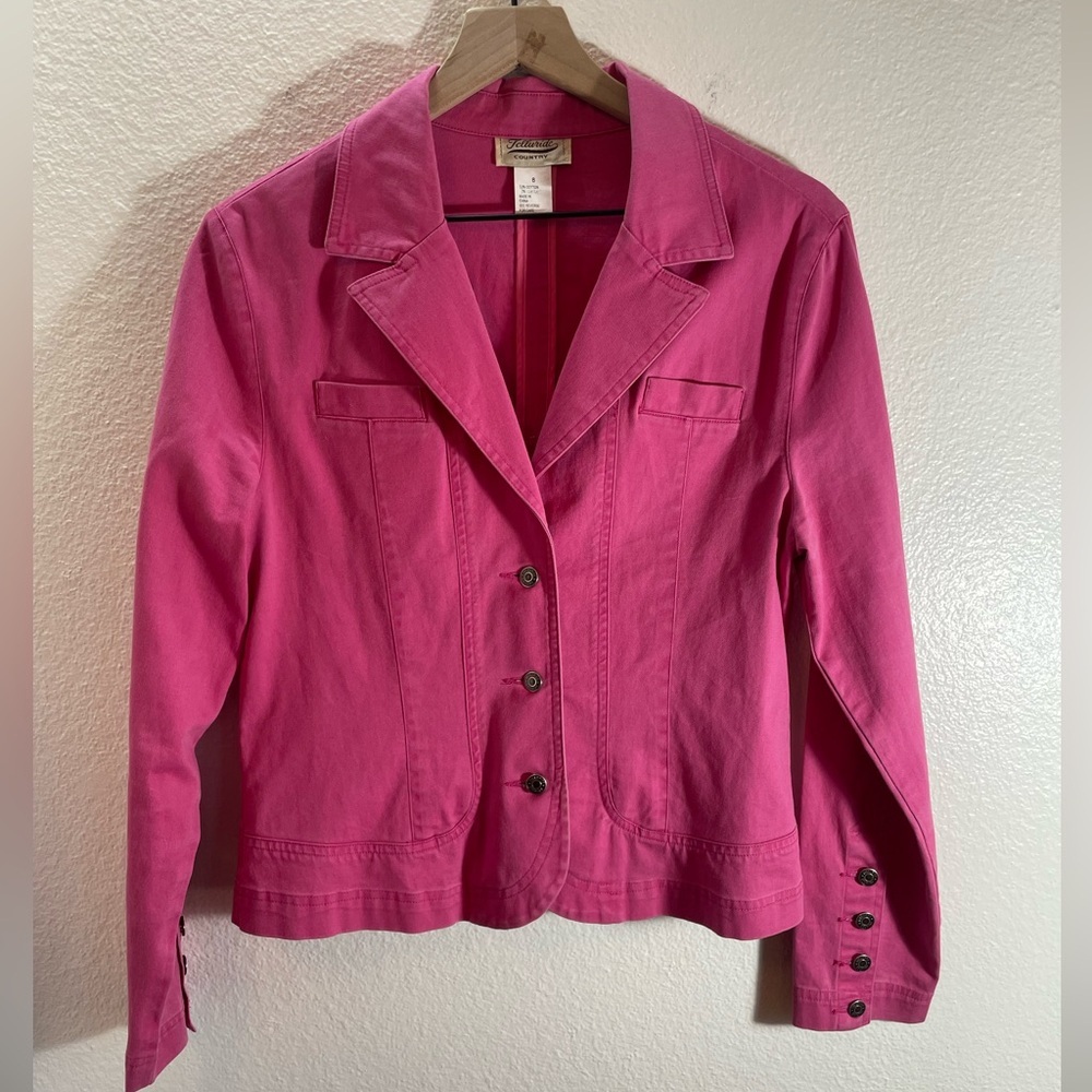 Telluride Country Vintage Cotton Pink Cropped Blazer Size 8/S - Picture 1 of 8